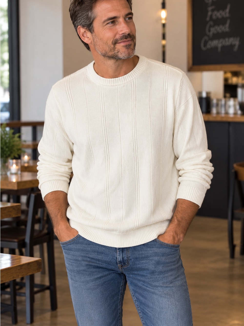 John Ashford 2XLT 100% Cotton Cream Ribbed Sweater Big & Tall